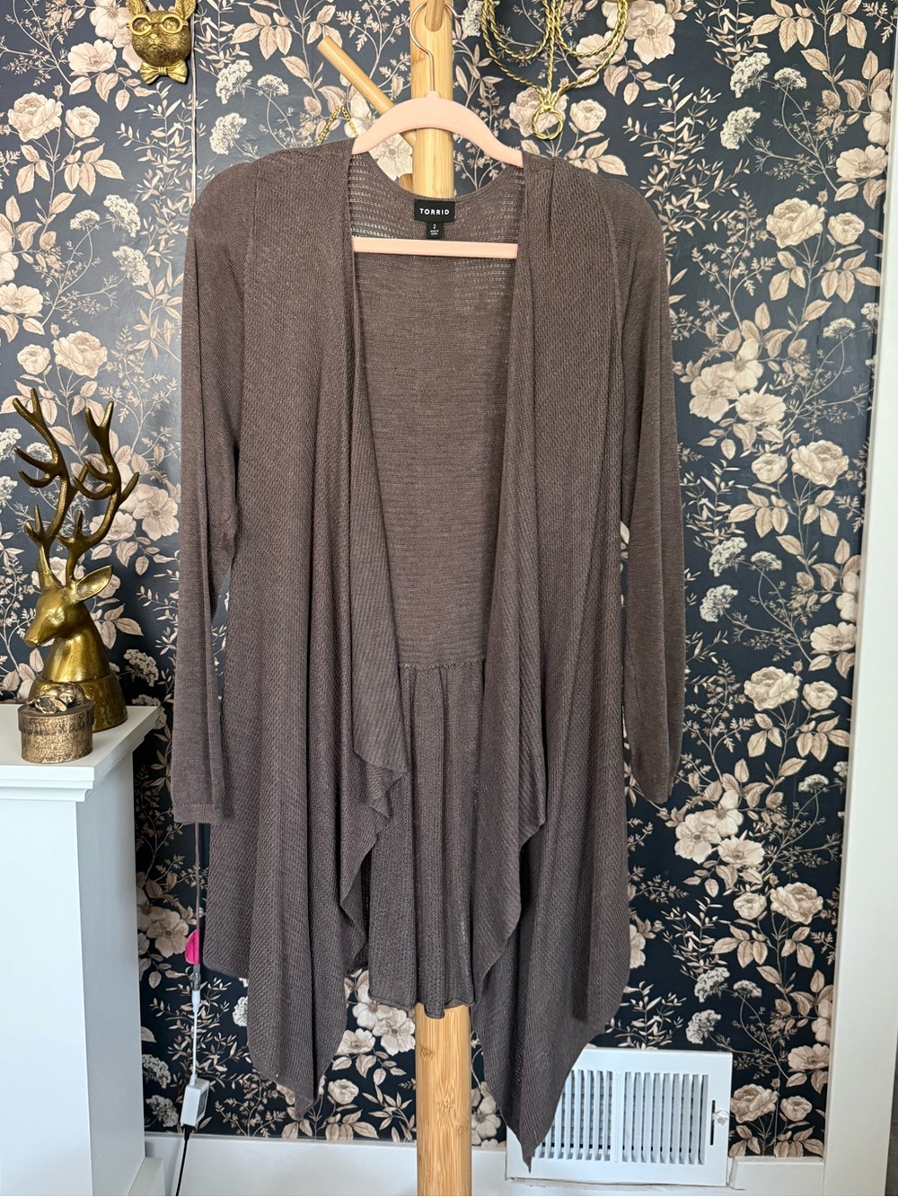 torrid Taupe Brown Open-Front Draped Cardigan